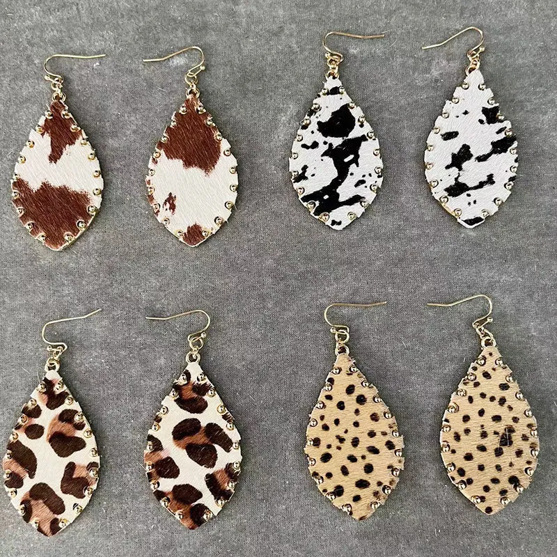 Wholesale Leopard Patterned Cow and Horse Hair Earrings
