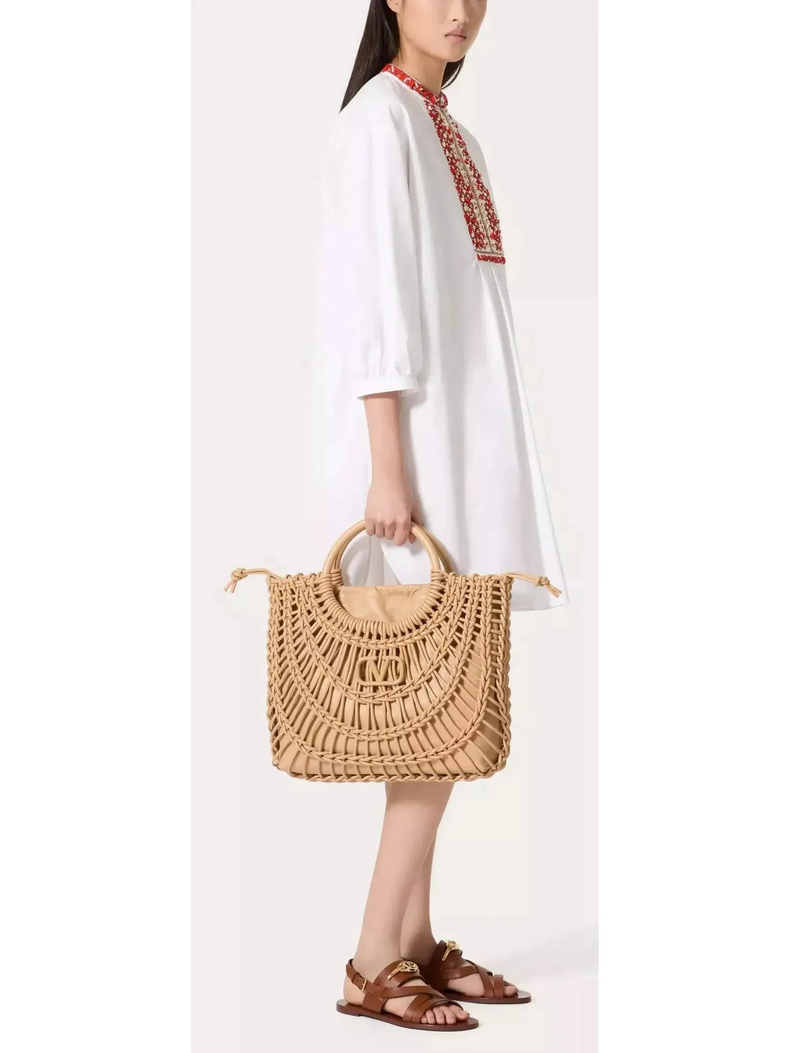 Women’s Bead-Embroidered Compact Poplin Short Dress